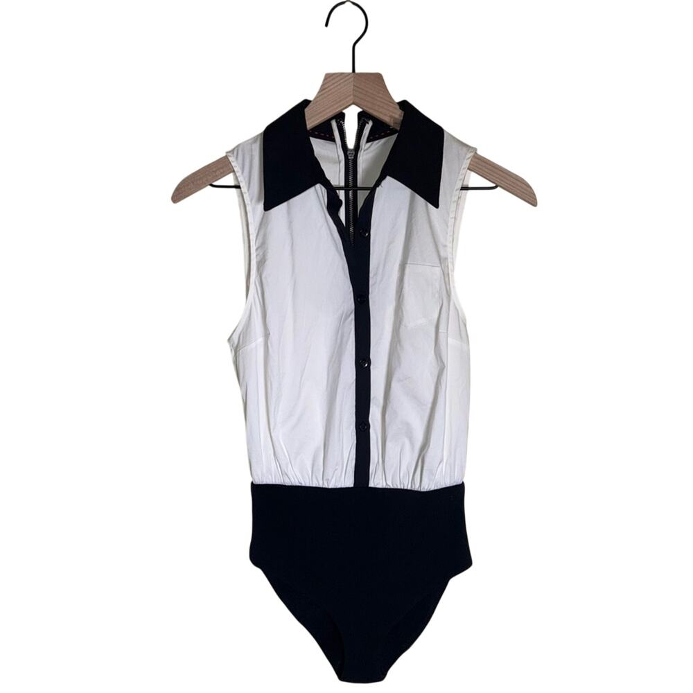 ALICE + OLIVIA silk collared button front designer chic luxury bodysuit XS